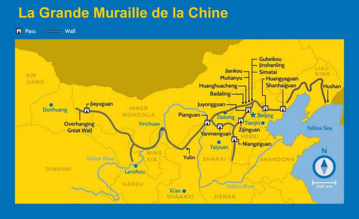 Carte de la grande muraille de la Chine