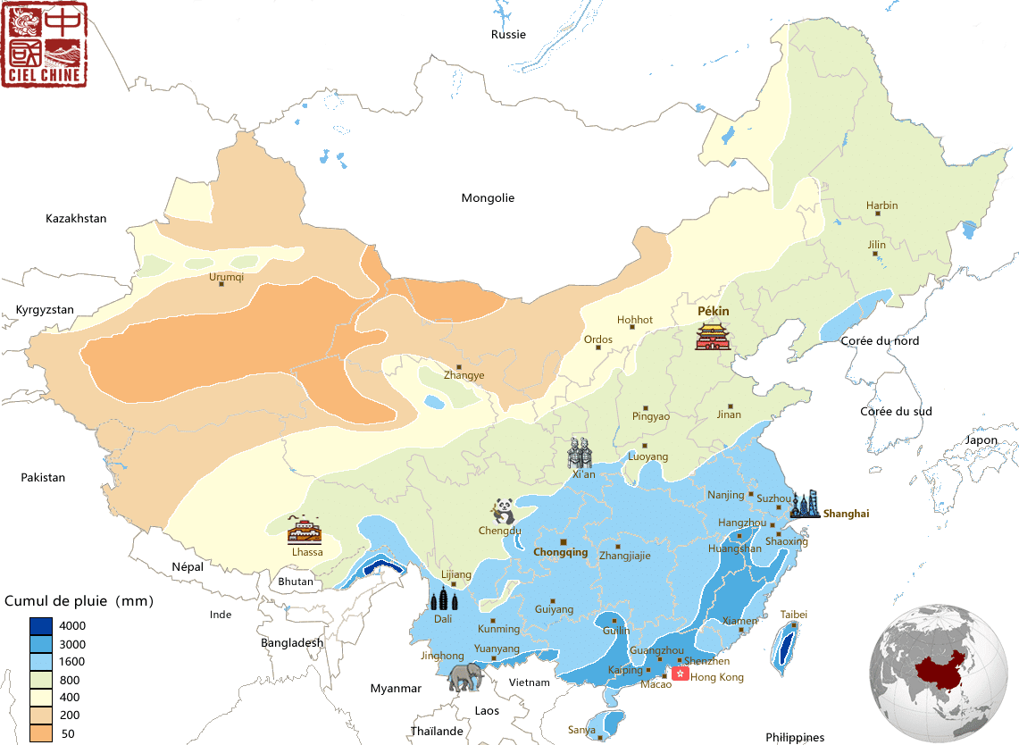 Carte des précipitations annuelles en Chine